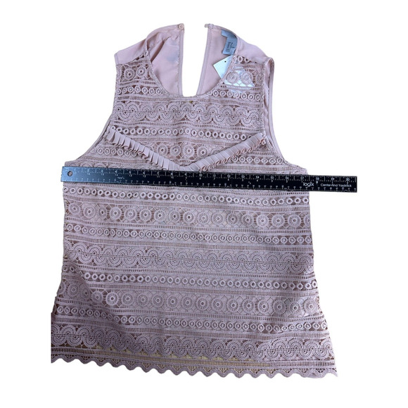 H&M Women’s Pink Lace Sleeveless Blouse Ruffles Size 8 Geometric New With Tags - Picture 6 of 7